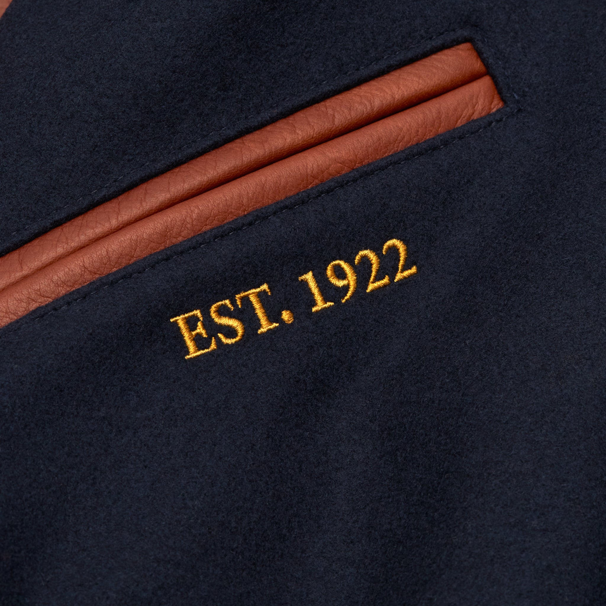 THE ALBANY ANNIVERSARY JACKET - Navy Melton Wool/Mahogany Leather Classic Fit - Golden Bear Sportswear
