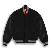 THE ALBANY - Black Melton Wool/Black Leather/Orange Stripe Classic Fit - Golden Bear Sportswear