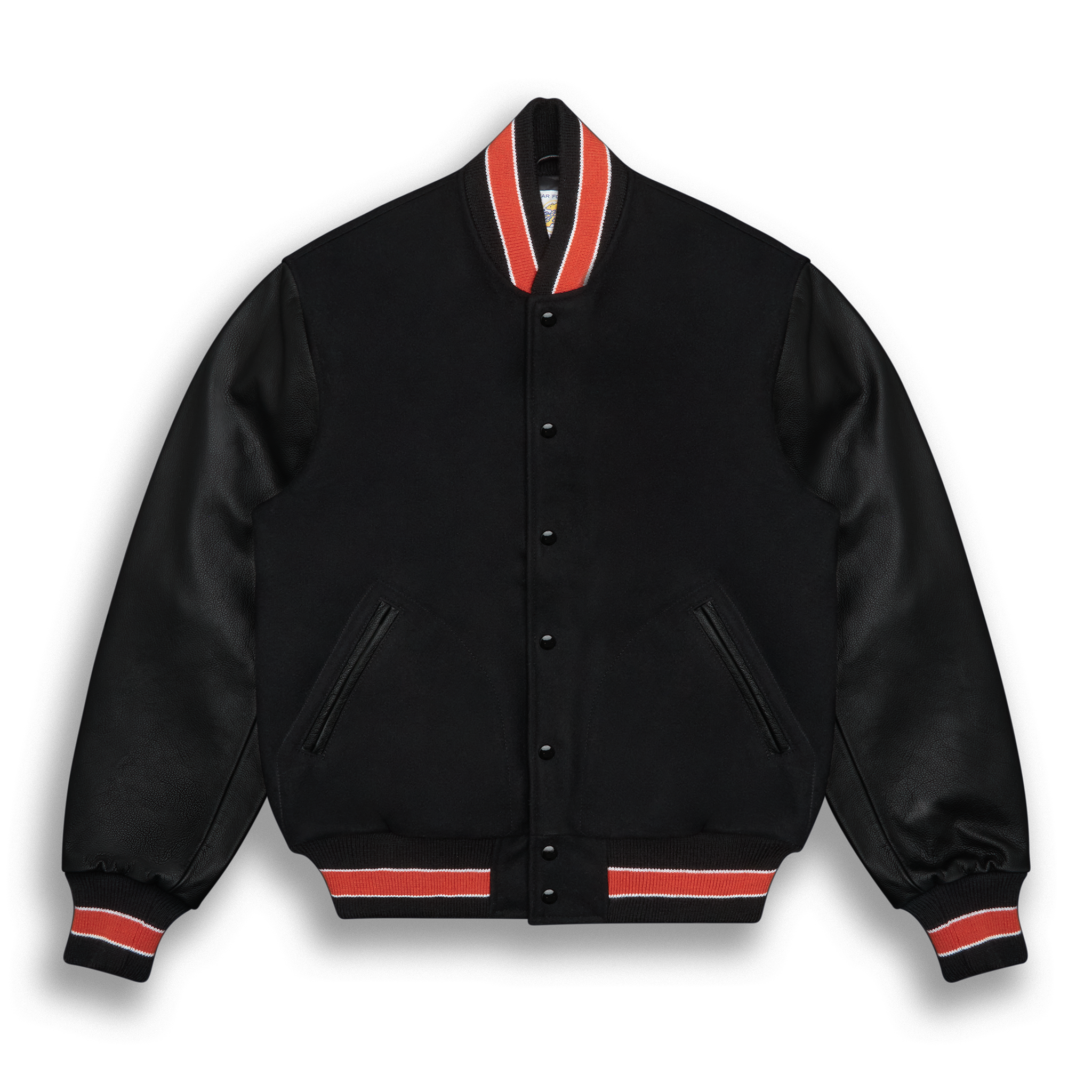 THE ALBANY - Black Melton Wool/Black Leather/Orange Stripe Classic Fit - Golden Bear Sportswear