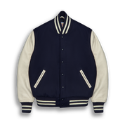 THE ALBANY - Navy Melton Wool/Stone Leather Classic Fit - Golden Bear Sportswear