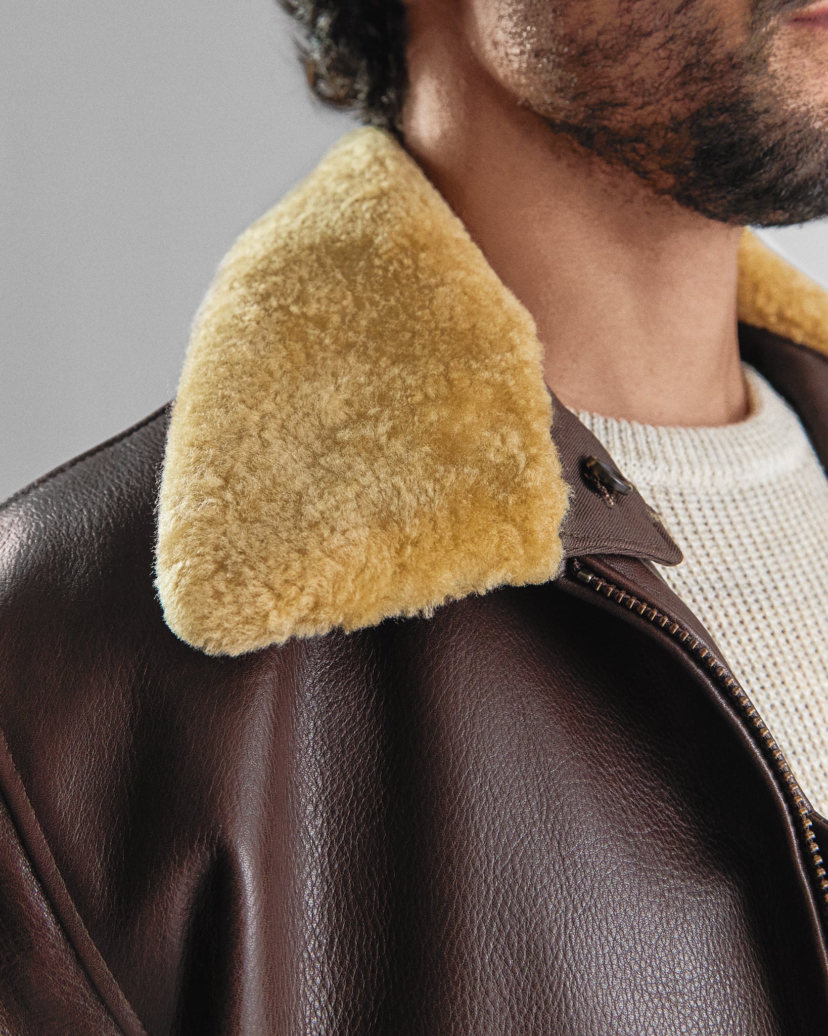 THE CARTER - Brown Leather Bomber Jacket Classic Fit