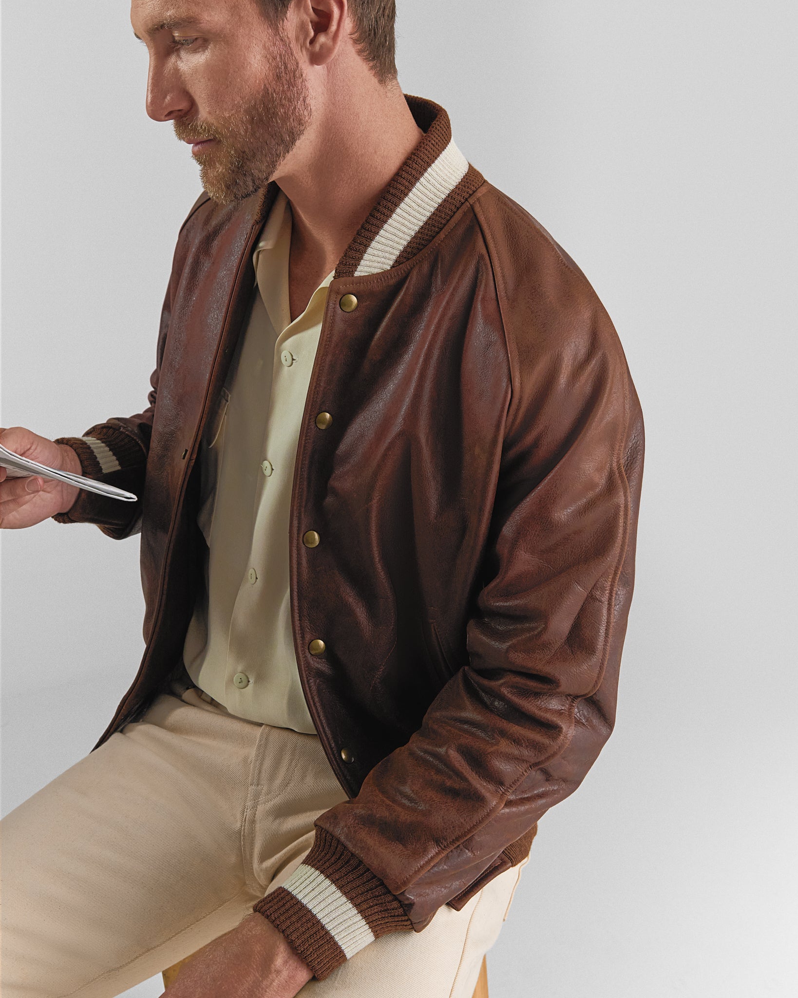 THE LEATHER RALSTON - Coffee Bean Leather Raglan Classic Fit