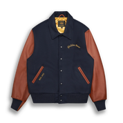 THE ALBANY ANNIVERSARY JACKET - Navy Melton Wool/Mahogany Leather Classic Fit