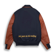 THE ALBANY ANNIVERSARY JACKET - Navy Melton Wool/Mahogany Leather Classic Fit