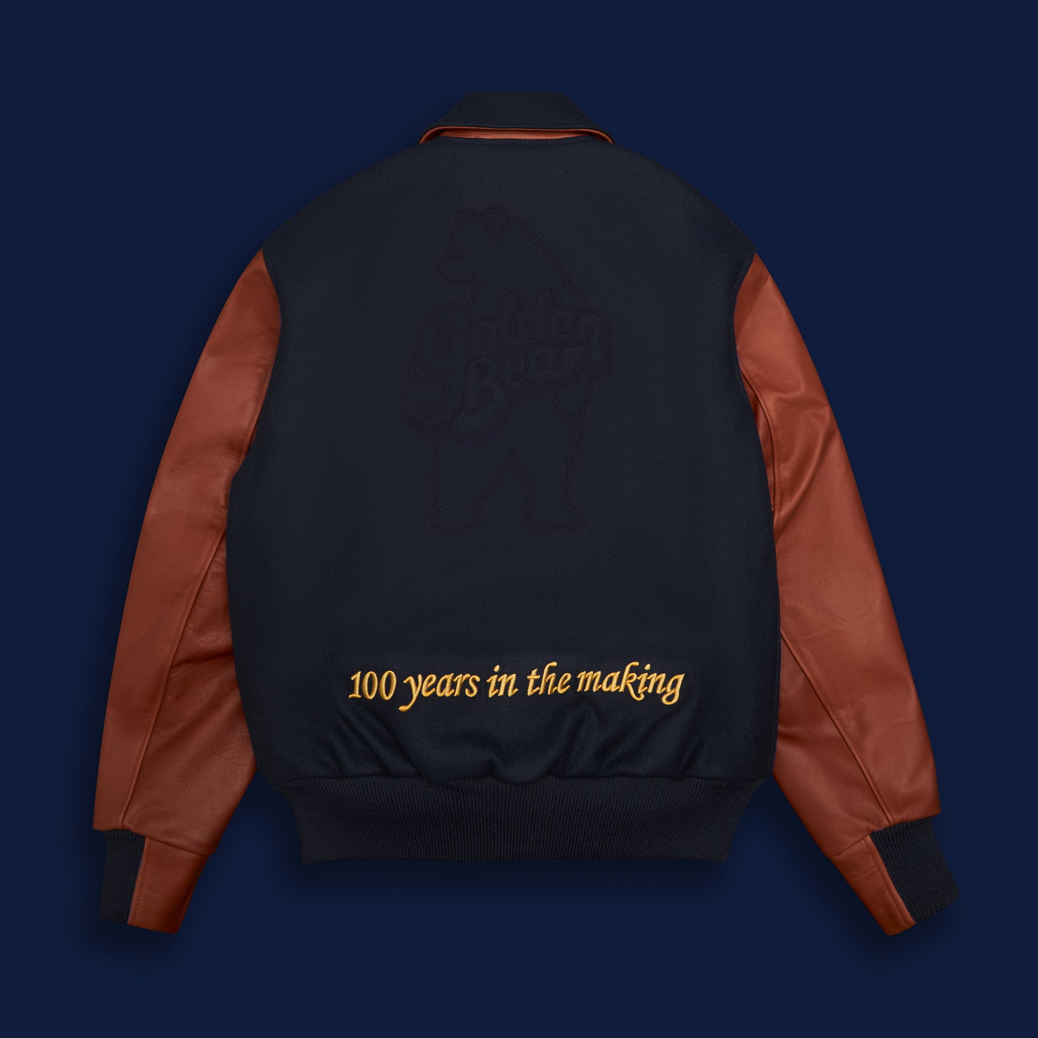 THE ALBANY ANNIVERSARY JACKET - Navy Melton Wool/Mahogany Leather Classic Fit