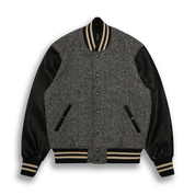 THE ALBANY - Black-Cream Herringbone Wool/Black Leather Classic Fit