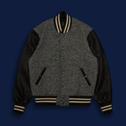 THE ALBANY - Black-Cream Herringbone Wool/Black Leather Classic Fit