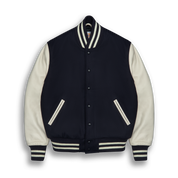 THE ALBANY - Navy Melton Wool/Stone Leather Classic Fit