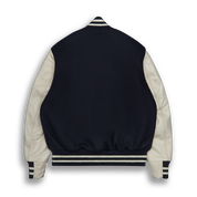 THE ALBANY - Navy Melton Wool/Stone Leather Classic Fit