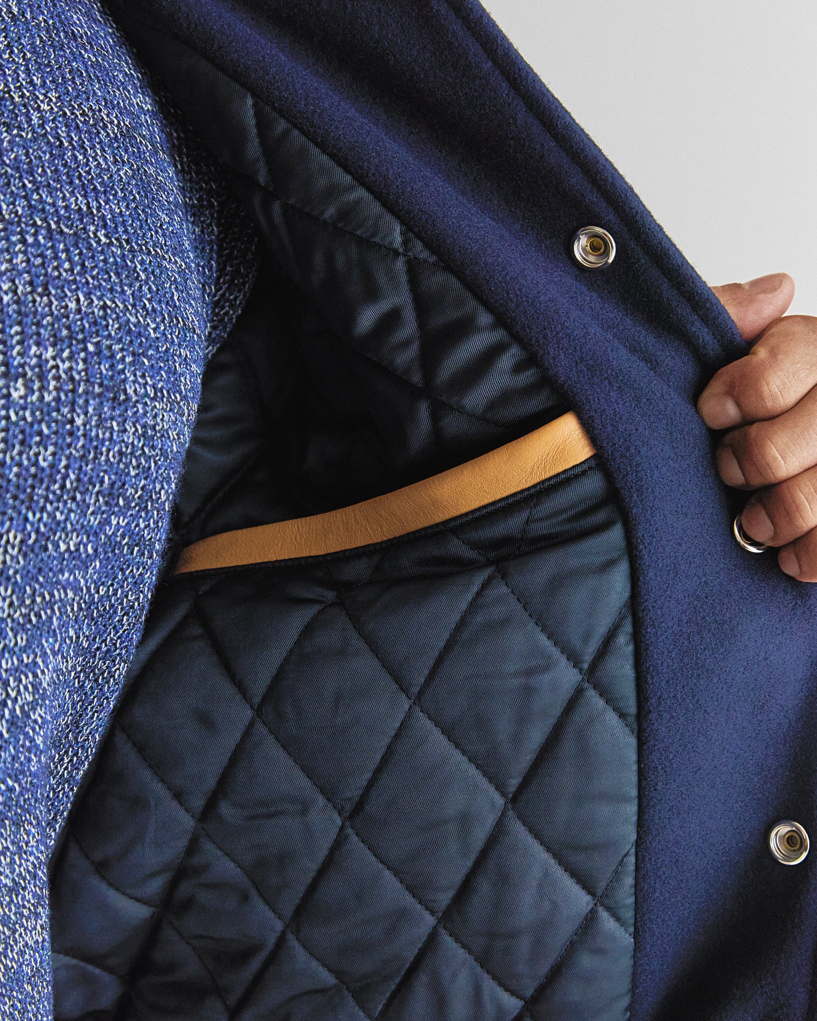 THE ALBANY - Navy Melton Wool/Tan Leather Classic Fit