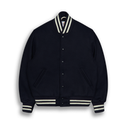 THE PORTOLA - Navy Wool/Striped Cuff Classic Fit