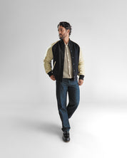 THE RALSTON - Black Melton Wool/Beige Leather Raglan Classic Fit