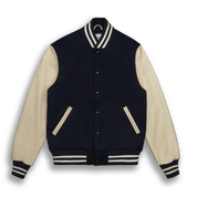 THE ALBANY - Navy Melton Wool/Stone Leather Contemporary Fit