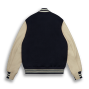 THE ALBANY - Navy Melton Wool/Stone Leather Contemporary Fit