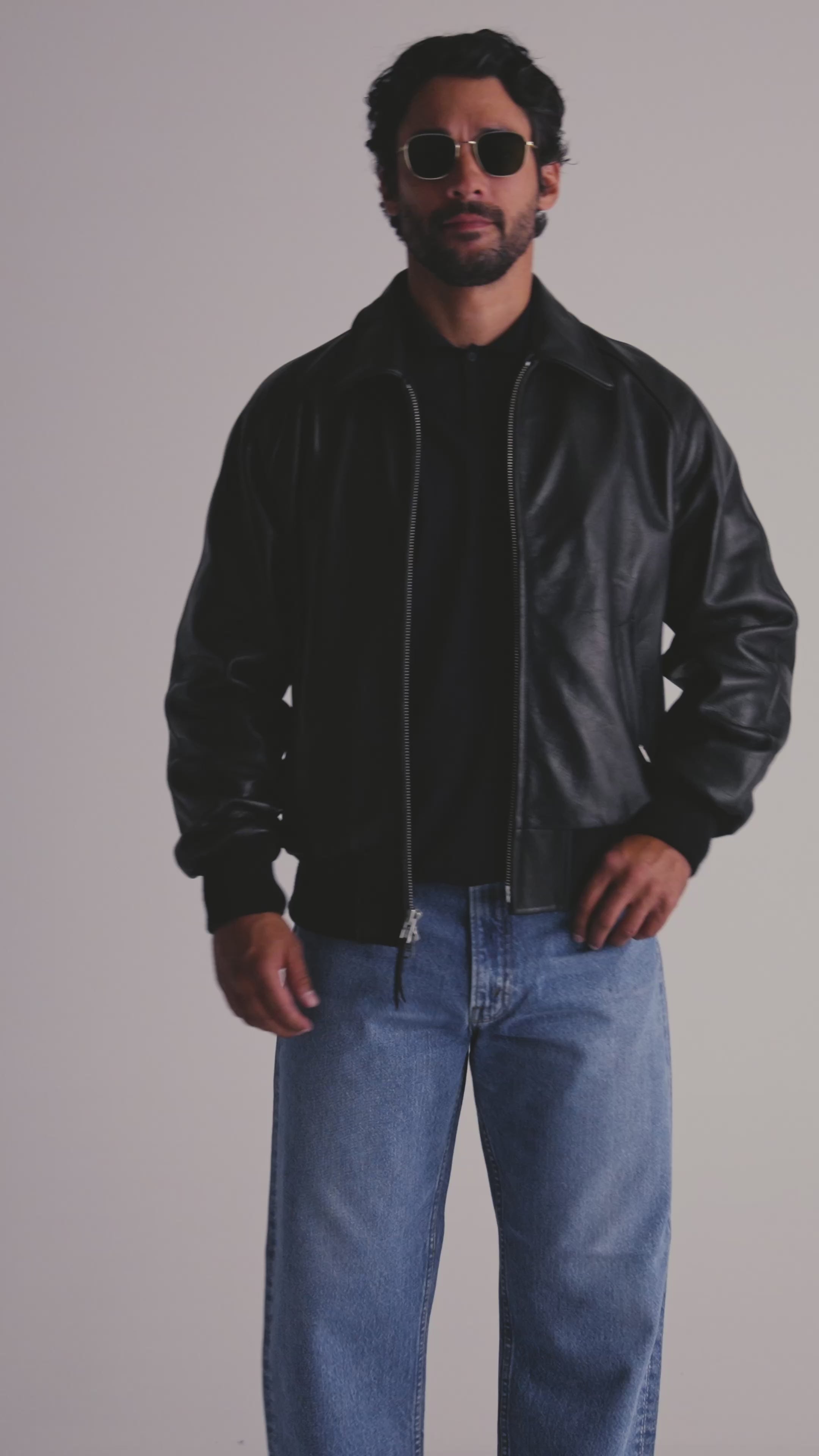 THE RIVERTON - Black Old English Leather Raglan Classic Fit Bomber