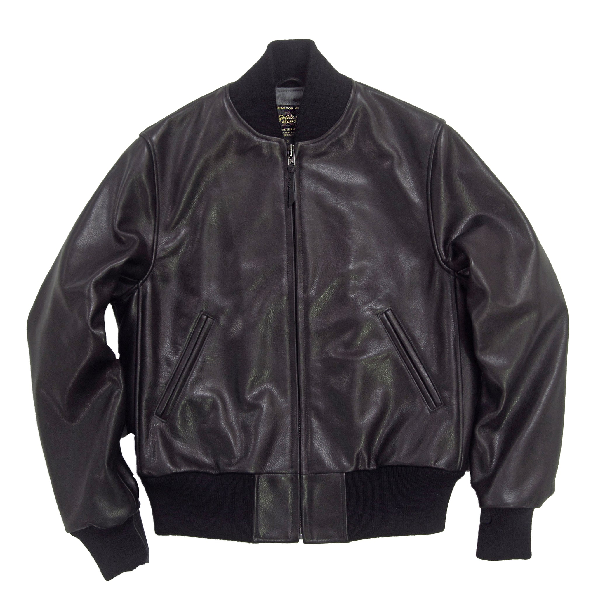 The Ashbury - Black Zip Front Naked Leather Baseball CONTEMPORARY FIT - Golden Bear Sportswear 
