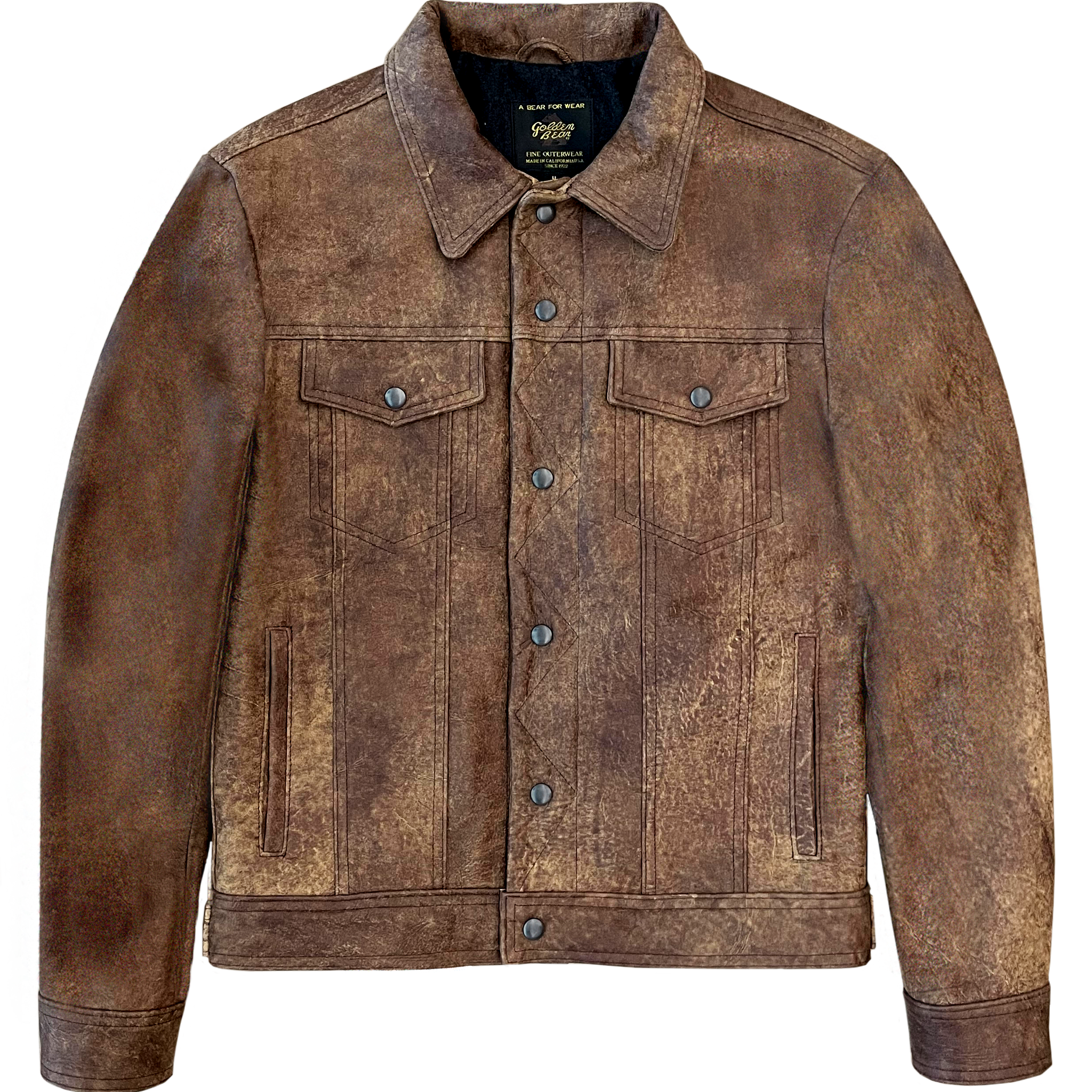 The Holden - Distressed Cowhide Leather Trucker Jacket - Golden Bear Sportswear 
